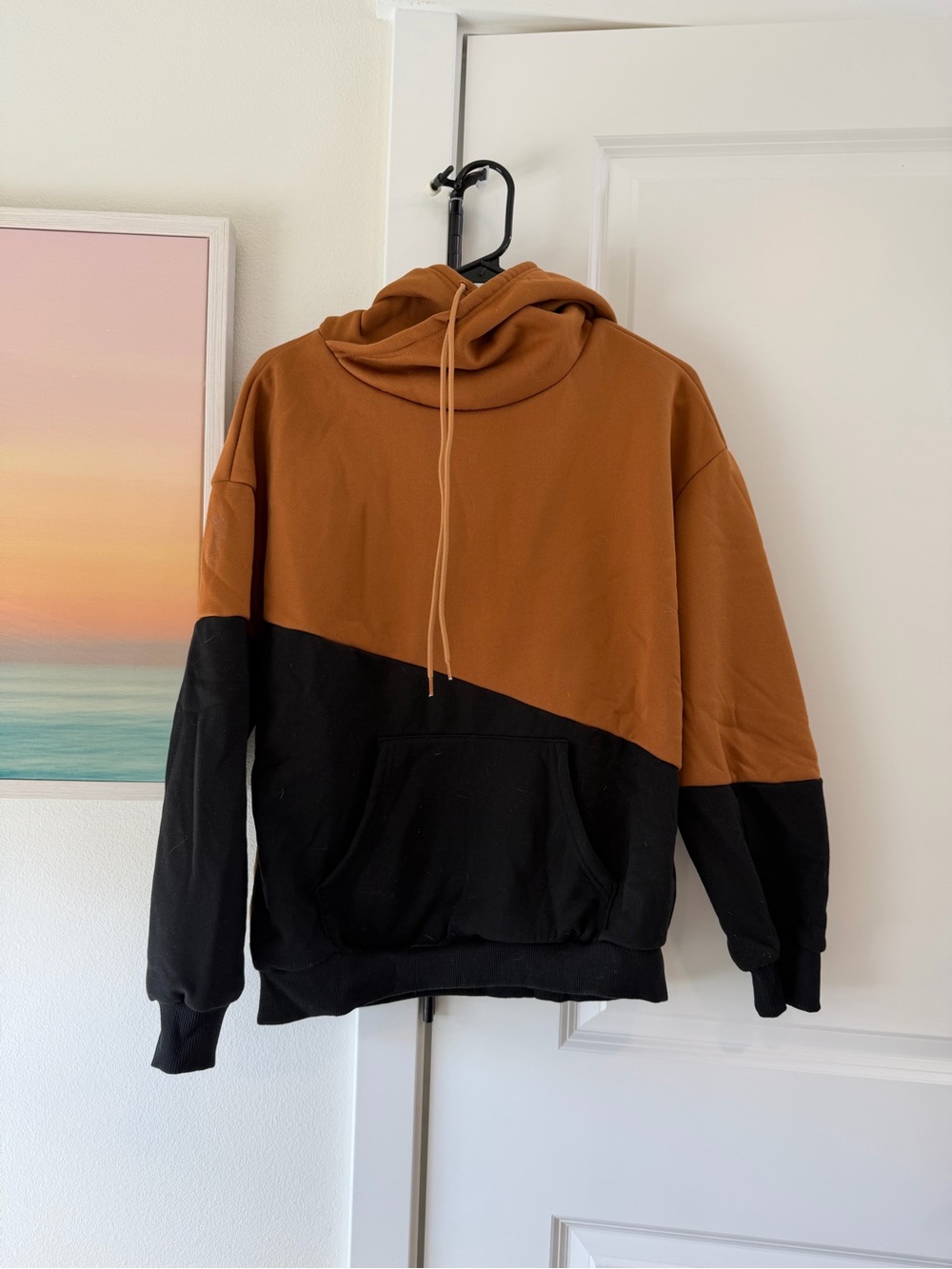 Colorblock Hooded Sweatshirt in Rust and Black